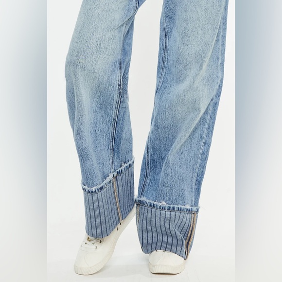 Kancan Petal High Rise Wide Leg Jean Cuff Stripe NWT - Picture 5 of 7